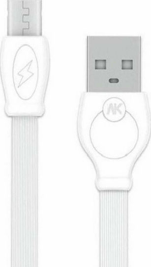 WK Flat USB 2.0 to micro USB Cable Λευκό 2m (WDC-023W)