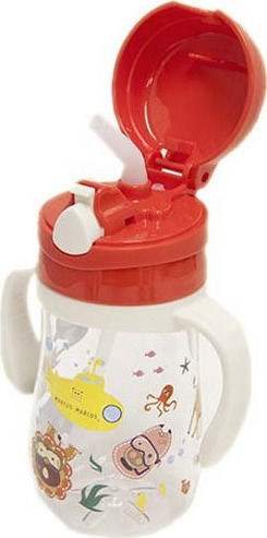 Marcus & Marcus Baby Cup with Handles and Straw Tritan made of Plastic Red 300ml for 12m+m+