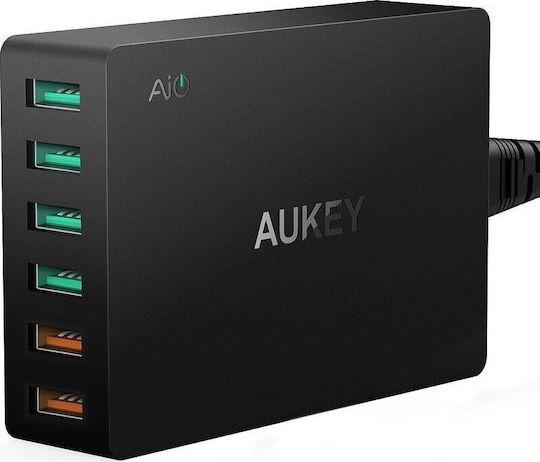Aukey Βάση Φόρτισης με 6 Θύρες USB-A 60W Quick Charge 3.0 σε Μαύρο χρώμα (PA-T11)