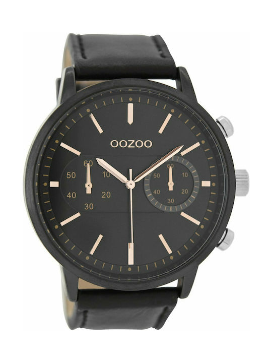 Oozoo Ρολόι Χρονογράφος με Δερμάτινο Λουράκι σε Μαύρο χρώμα