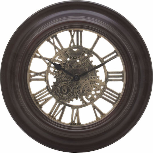 Inart Gears Antique Wall Clock Polyresin Brown Ø34cm