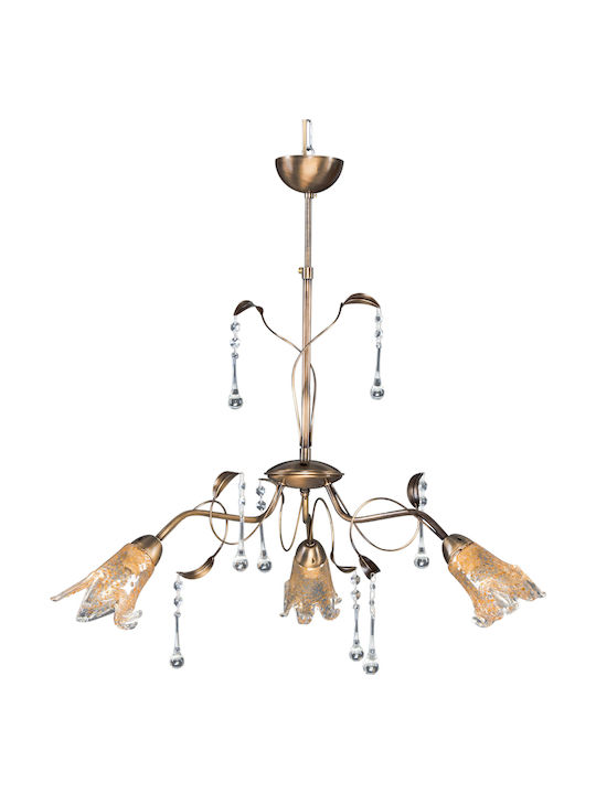 ArkoLight Pendant Light Three-Light with Crystals for Socket E14, E.14 Bronze