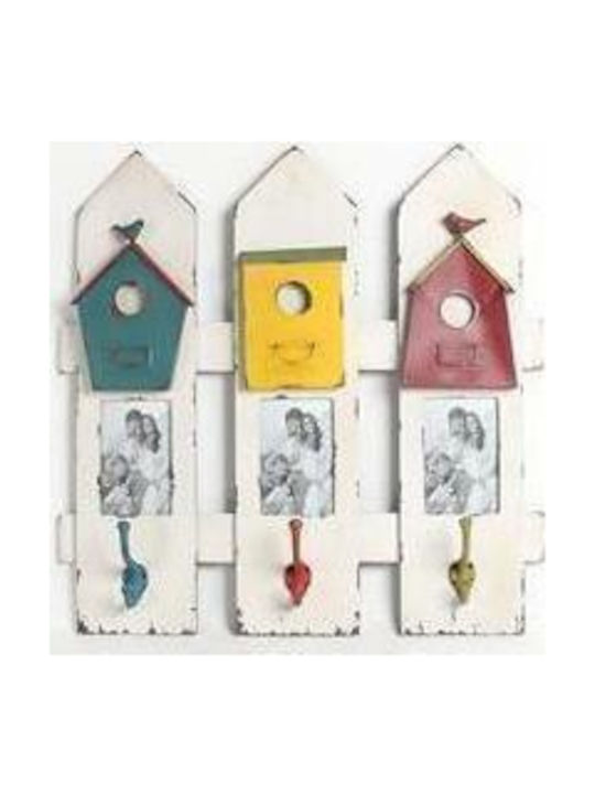 Inart Wooden Wall Hanger with 3 Slots White 60x9x60cm