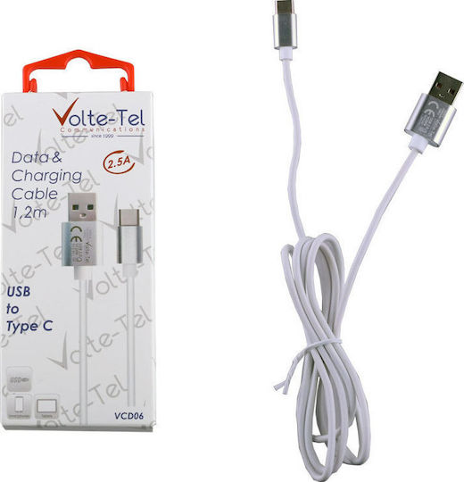 Volte-Tel USB 2.0 Kabel USB Typ-C männlich - USB-A Weiß 1,2 m
