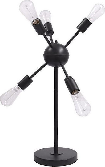 Inart Metal Table Lamp for Socket E27 with Transparent Shade and Black Base