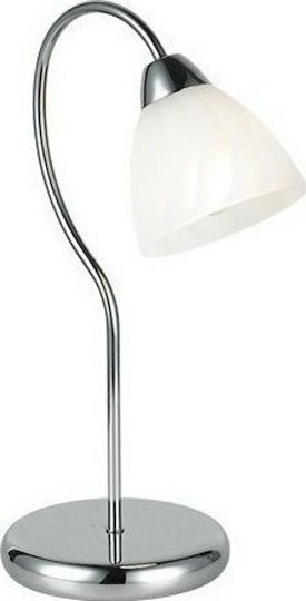 Aca Metall Tischlampe für Fassung E14 mit Weiß Schirm und Silber Basis