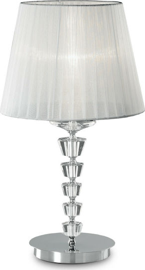 Ideal Lux Metal Table Lamp for Socket E27 with White Shade and Silver Base