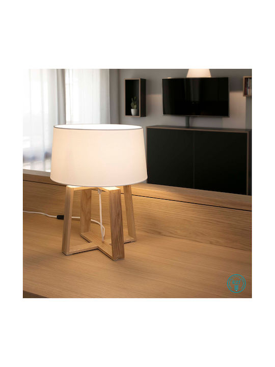 Faro Barcelona Wood Table Lamp for Socket E27 with White Shade and Beige Base