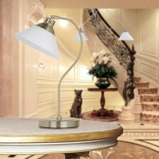 Elmark Molly Metall Tischlampe für Fassung E27 mit Weiß Schirm und Silber Basis