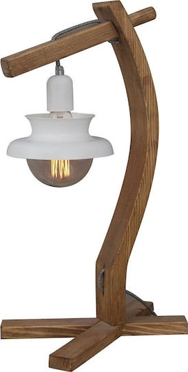 Home Lighting Norio Ξύλινο Πορτατίφ για Ντουί E27 με Λευκό Καπέλο και Καφέ Βάση