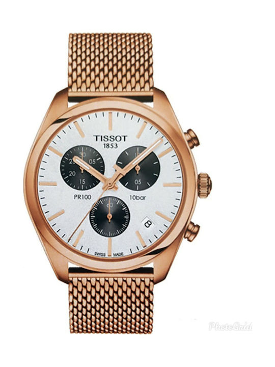 Tissot PR 100 Watch Chronograph Battery with Gold Metal Bracelet