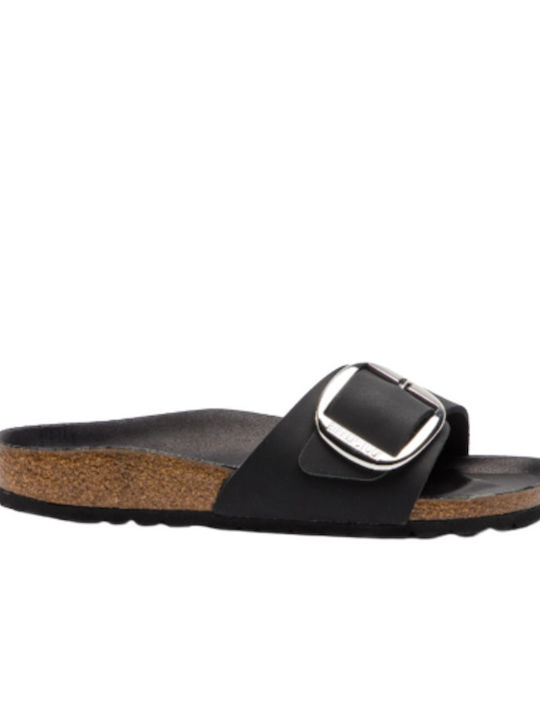 Birkenstock Madrid Big Buckle Oiled Leather Δερμάτινα Ανατομικά Σανδάλια Μαύρα