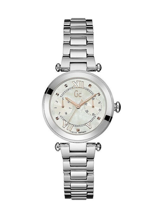 GC Watches Γυναικείο Ρολόι 32mm Μπαταρίας με Ασημί Μεταλλικό Μπρασελέ