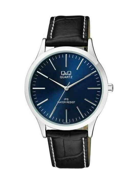 Q&Q Watch Battery with Black Leather Strap C212J312Y