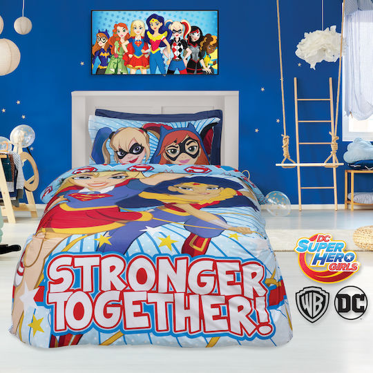 Das Home Подредба Детско Одеяло Единично с Калъфка за Възглавница Super Hero Girls Многоцветно 160x240 см