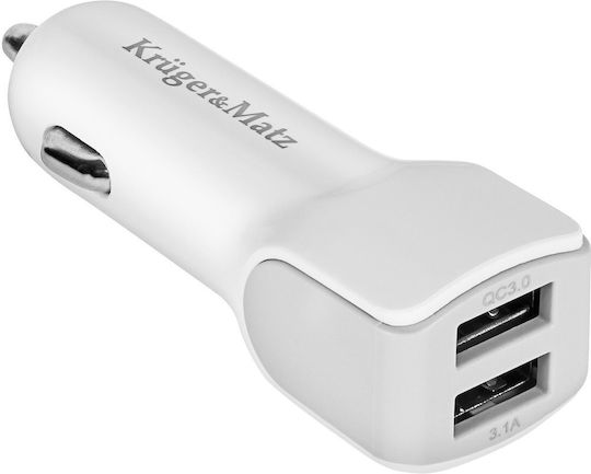 Kruger & Matz Car Charger & Kabel Mikro-USB Autoladegerät 3.1A Schnellladen mit Anschlüssen: 2xUSB-A zusammen mit Kabel Mikro-USB Weiß Farbe