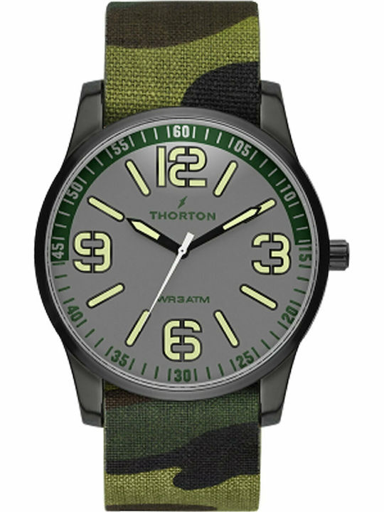 Thorton Herrenuhr 46mm Batterie mit Grün Stoffarmband