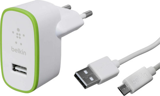 Belkin Ladegerät mit USB-A Anschluss und Kabel Micro-USB 12W Weißs (F8M886VF04-WHT)