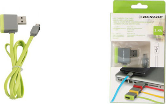 Dunlop Loop Angle (90°) / Flat USB 2.0 to micro USB Cable Πράσινο 1m 1τμχ