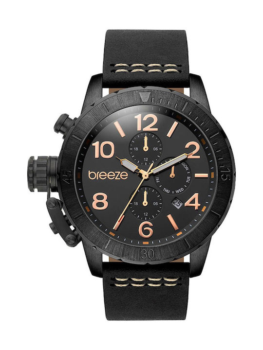 Breeze Kryptonite Ανδρικό Ρολόι 49mm Χρονογράφος Μπαταρίας με Μαύρο Δερμάτινο Λουράκι