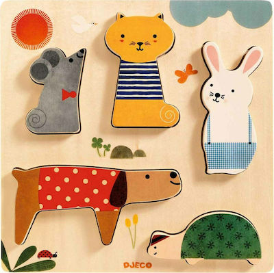 Wooden Kids Peg Puzzle Κατοικίδια Ζωάκια 5pcs Djeco