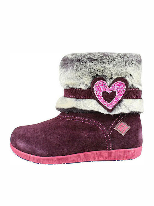 Suede Kids Boots with Zipper Burgundy