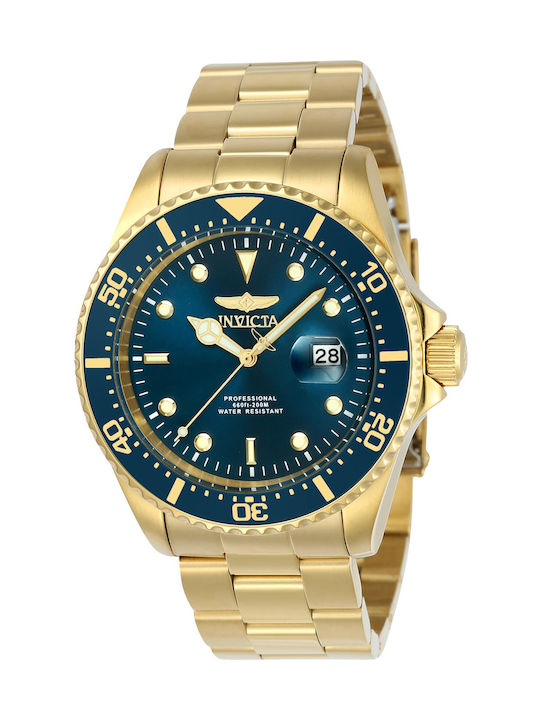 Invicta Pro Diver Watch Battery with Gold Metal Bracelet