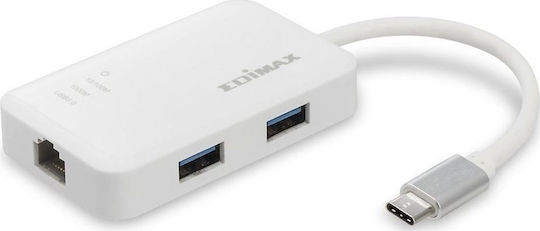 Edimax USB 3.1 3 Port Hub with USB-C / Ethernet Connection White