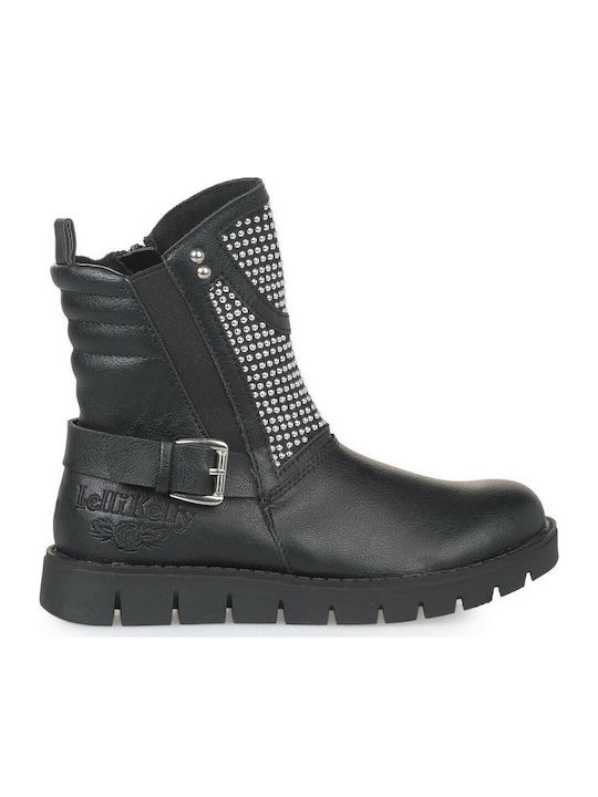 Lelli Kelly LK3430 Kids Leather Military Boots with Zipper Black LK3430-AB01