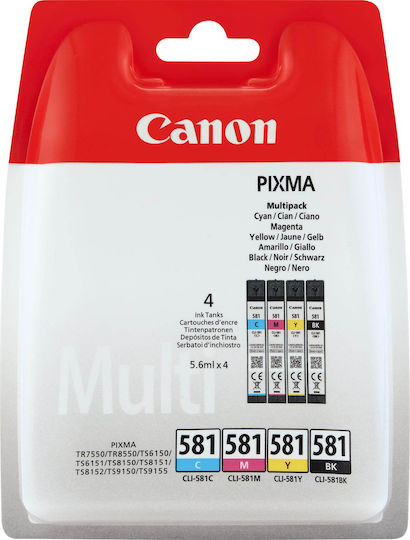 Canon CLI-581 Original Pack of 4 InkJet Printer Inks Yellow / Cyan / Magenta / Black (2103C004)