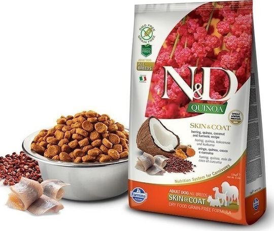 Farmina N&D Quinoa Skin & Coat 0.8kg Dry Food Grain-Free & Gluten-Free for Adult Dogs with Herring