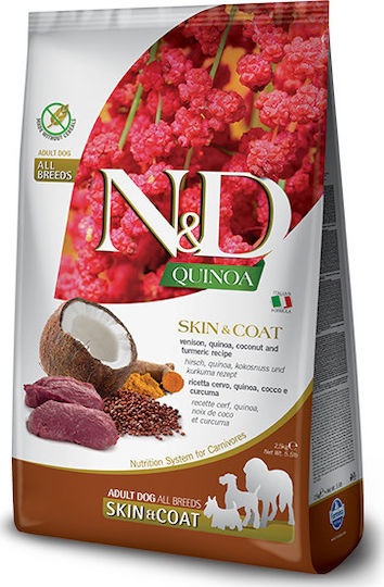 Farmina N&D Quinoa Skin & Coat 7kg Dry Food Grain-Free & Gluten-Free for Adult Dogs with Deer