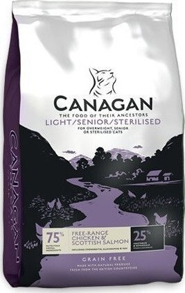 Canagan Light Senior Sterilised Cats Trockenfutter ohne Getreide für ältere sterilisierte Katzen mit Huhn 0.375kg
