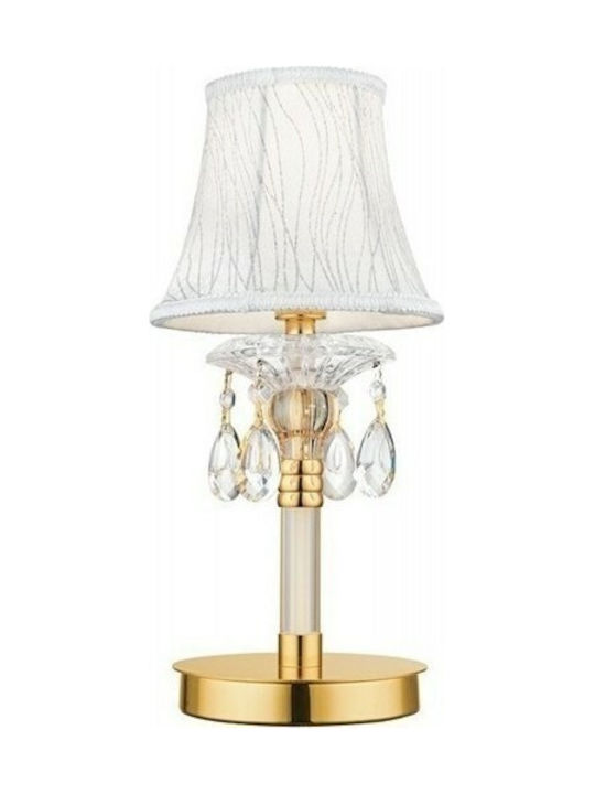 Fan Europe Monet Crystal Table Lamp for Socket E27 with White Shade and Gold Base