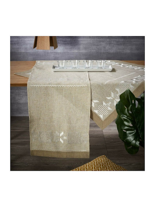 Whitegg 80274 Cotton & Polyester Checkered Tablecloth with Embroidery Beige 90x90cm