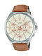 Casio Watch Chronograph Battery with Brown Leather Strap