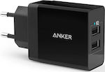 Anker Încărcător Fără Cablu cu 2 Porturi USB-A 24W Negruς (PowerPort)