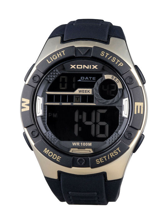 Xonix Ψηφιακό Ανδρικό Ρολόι 46mm Χρονογράφος Μπαταρίας με Μαύρο Καουτσούκ Λουράκι