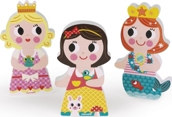 Wooden Kids Puzzle Princesses Funny Magnets for 1.5++ Years 9pcs Janod