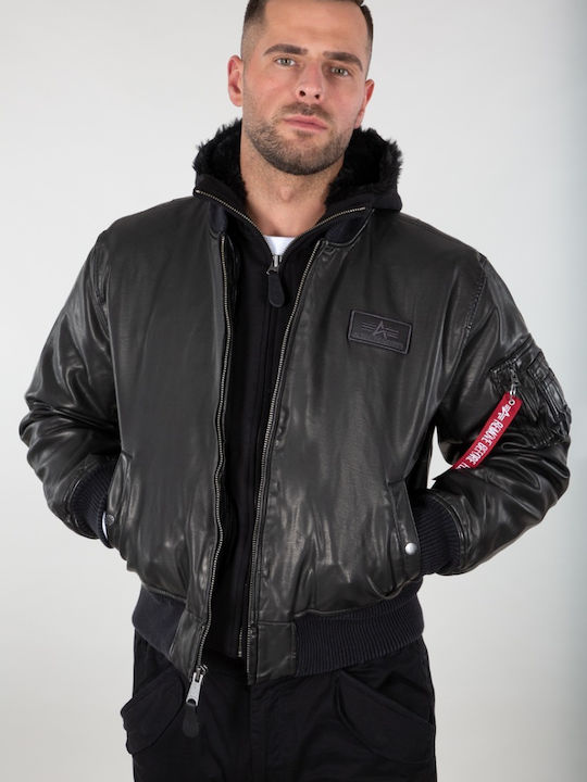 MA-1 Flight Winter Faux Leather Jacket Black