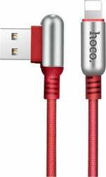 Hoco Angle (90°) / Braided USB to Lightning Cable Κόκκινο 2m (U17)