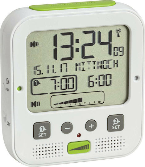 TFA Tabletop Digital Clock with Alarm Clock White 60.2538.02
