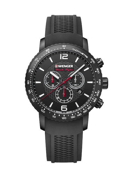 Wenger Roadster Uhr Chronograph Batterie mit Schwarz Kautschukarmband