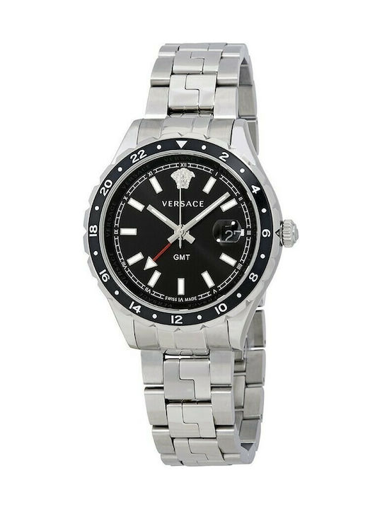 Versace Hellenyium GMT Watch Battery with Silver Metal Bracelet