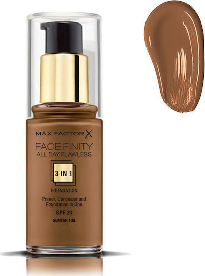 Max Factor Facefinity All Day Flawless 3-in-1 Liquid Foundation SPF20 100 Sun Tan 30ml