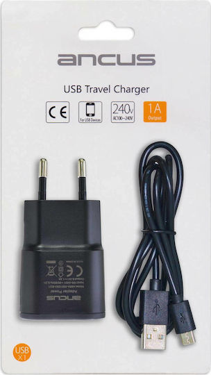 Ancus Ladegerät mit USB-A Anschluss und Kabel Micro-USB Schwarzs (54709)