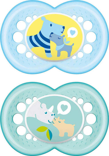 Mam Orthodontic Rubber Pacifiers for 16+ months Original Σκυλάκι - Ρινόκερος Γαλάζιo 2pcs