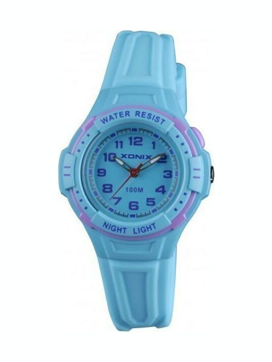 Xonix Kinder-Analoguhr Rubber Strap mit Kautschuk/Plastikarmband Hellblau