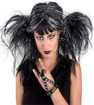 Carnival Wig with Braid Black Groovy Μαύρη-Ασημί