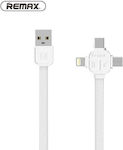 Remax Lesu RC-066th Flat USB to Lightning / Type-C / micro USB Cable 2.1A Λευκό 1m